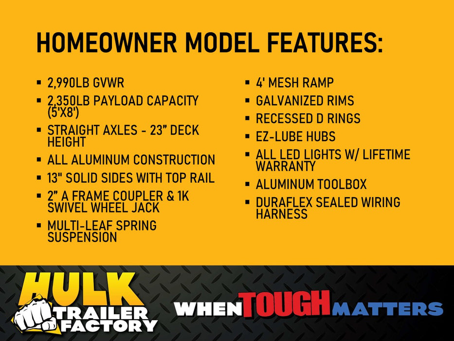 2,990# GVWR Aluminum Utility Trailer