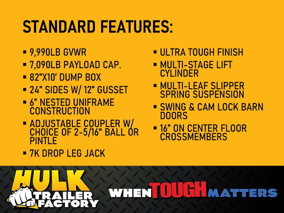 9,990# GVWR Ultra Low Pro 10' Dump Trailer w/ Contractor Package